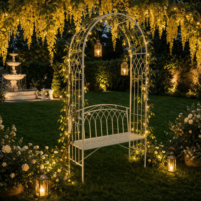 Arbour Seat Garden Bench With Arch - Green