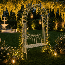 Arbour Seat Garden Bench With Arch - Green