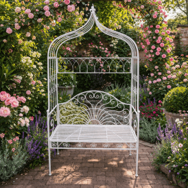 Arbour Seat Garden Bench With Arch - White