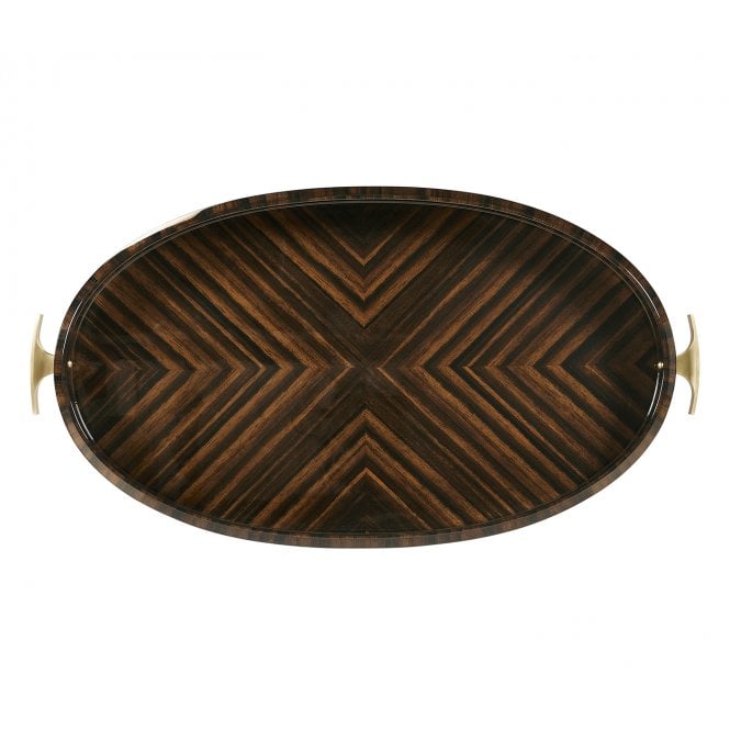 Art Deco Wooden Serving Tray With Brass Handles - Oval