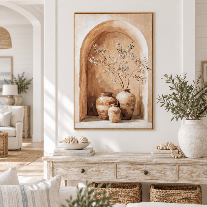 Assisi Hand Painted Framed Canvas Wall Art | Large Mediterranean Wall Decor