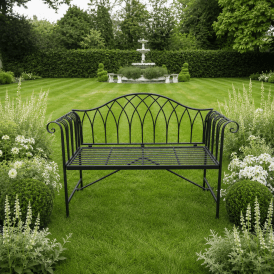 Black Metal Garden Bench 2 Seater Modern Style