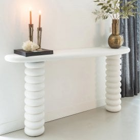 Bloomstone Modern White Stone Demilune Console Table