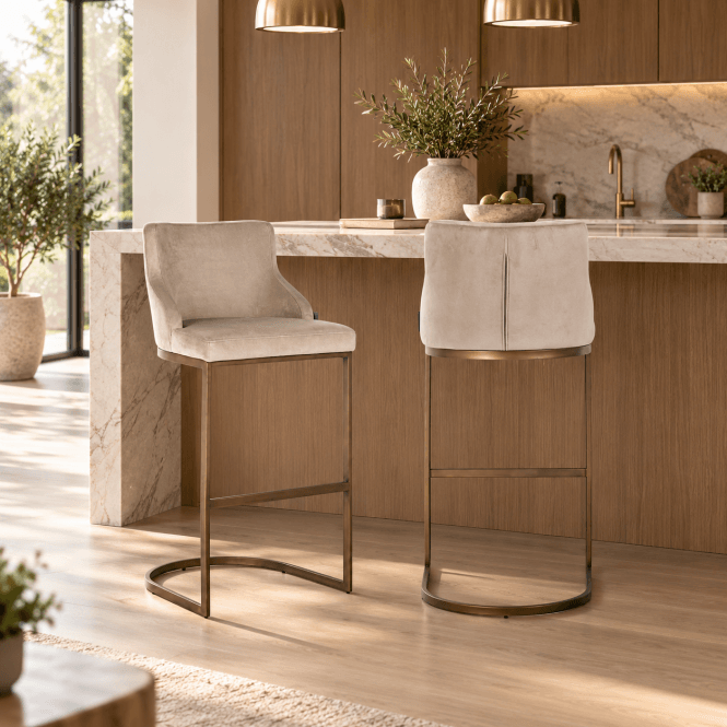 Bolton Velvet Bar Stools Set of 2 | Brushed Gold Frame