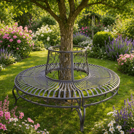 Brown Metal Round Tree Bench Seat