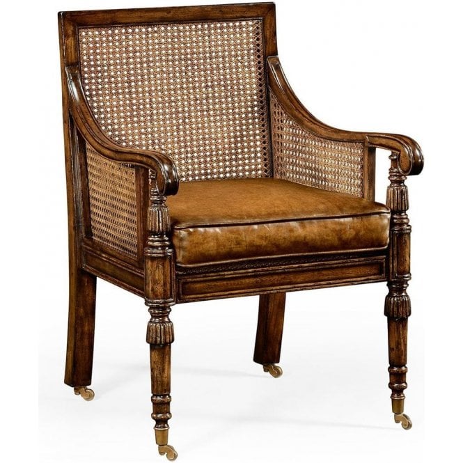 Caned Walnut Bergere Armchair In Antique Leather