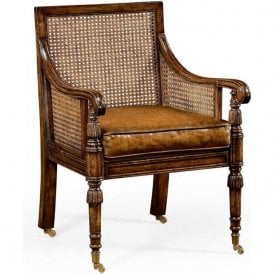 Caned Walnut Bergere Armchair In Antique Leather