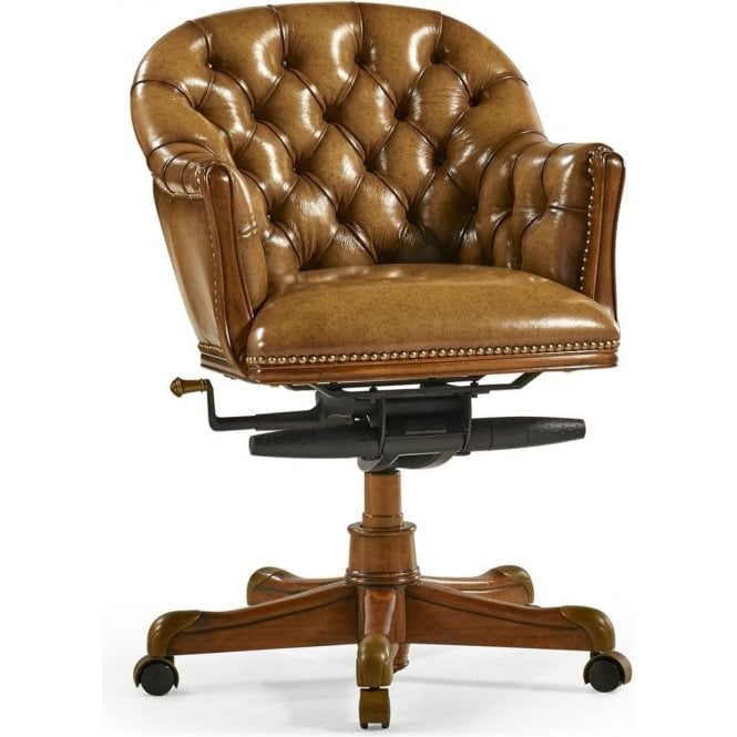 Chesterfield Walnut Office Chair In Chestnut Leather