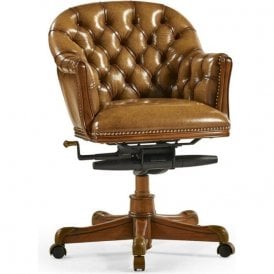 Chesterfield Walnut Office Chair In Chestnut Leather