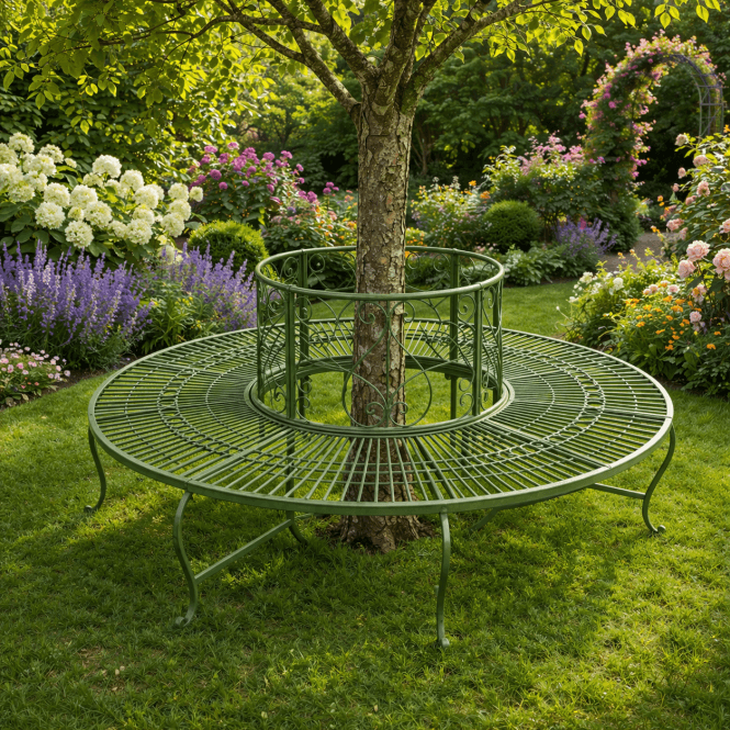 Circular Tree Bench Metal Tree Seat - Green