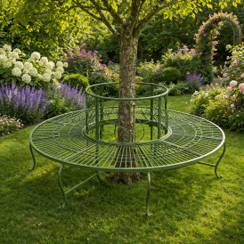 Circular Tree Bench Metal Tree Seat - Green