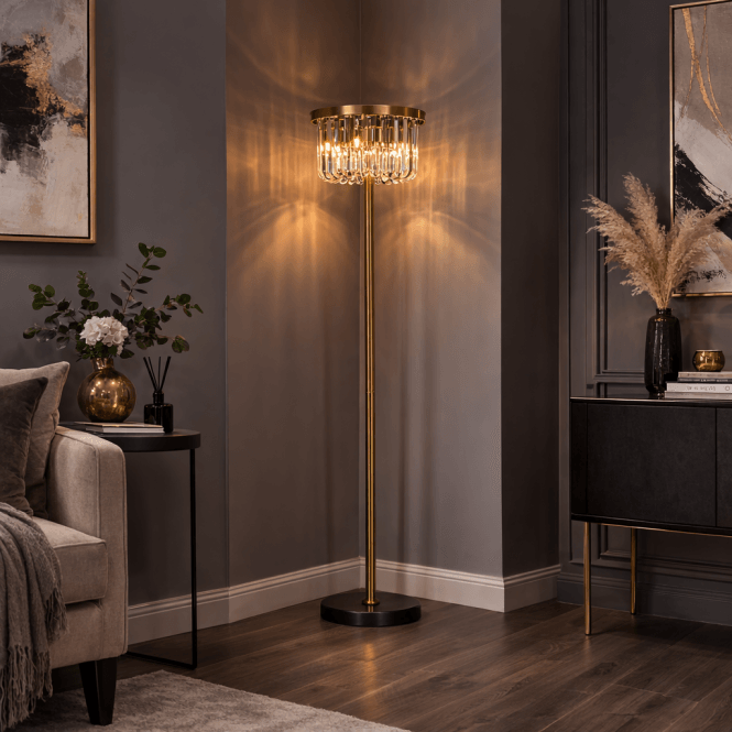 Dagmar Art Deco Glass Floor Lamp - Gold