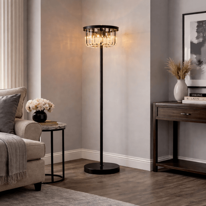 Dagmar Modern Glass Floor Lamp - Black