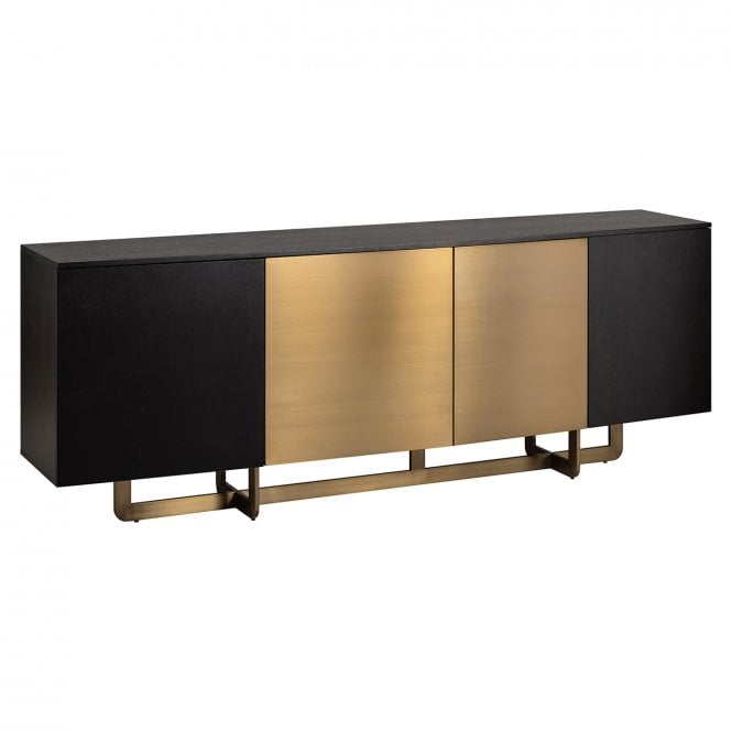 Dax Mid Century Modern Brown Oak Brass 4 Door Sideboard