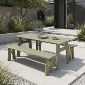 Folding Garden Table And Benches Set - Green