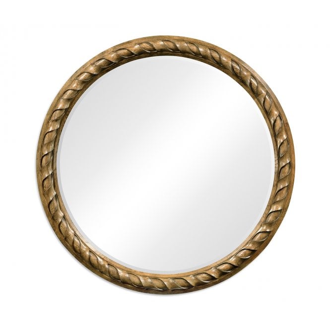 French Country Carved Solid Oak Round Wall Mirror 106cm