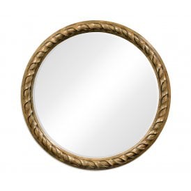 French Country Carved Solid Oak Round Wall Mirror 106cm