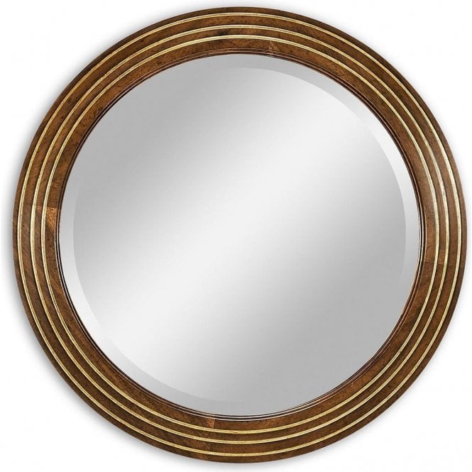 French Country Round Walnut Wall Mirror 56cm