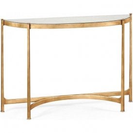 French Glass Demilune Console Table, Gold