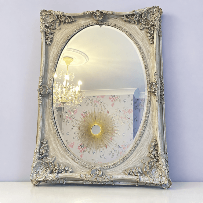 French Shabby Chic Grey Wall Mirror | Ornate Vintage Rococo Mirror