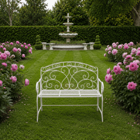 Garden Metal Bench In French Style - Cream