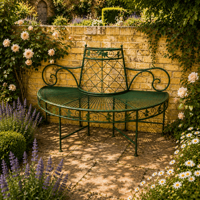 Garden Tree Bench Half Round Tree Seat Metal - Green