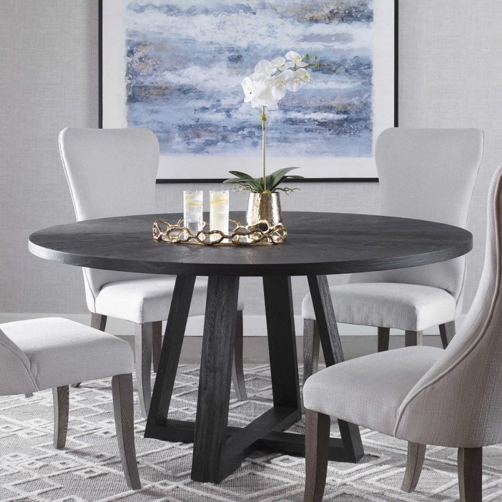 Gidran Modern Black Wood Round Dining Table | Swanky Interiors