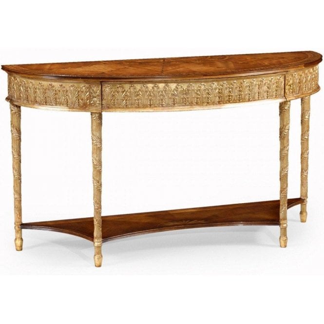 Gilded Demilune Console Table with Drawer