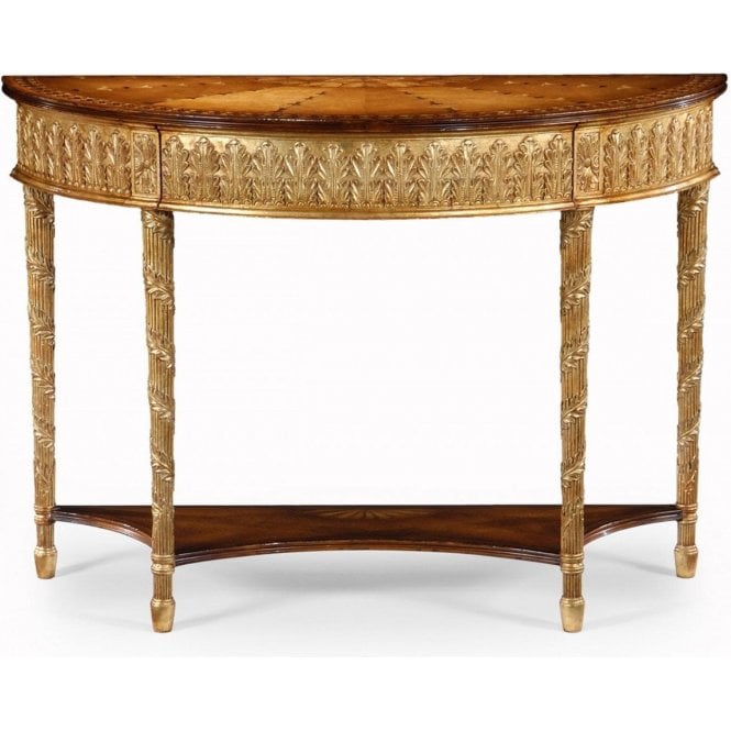 Gilded Demilune Console Table with Shelf