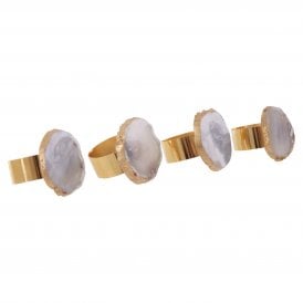 Gold Napkin Rings With Grey Bowerbird Agate Set Of 4