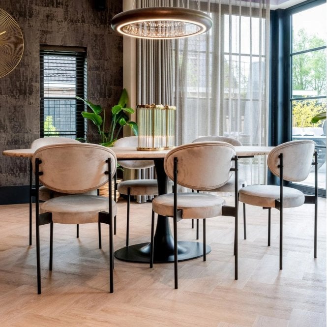 Hampton Mid Century Travertine Oval Dining Table 92''