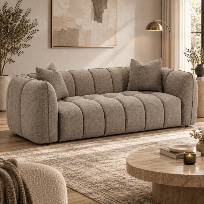 Hogan 3 Seater Modern Curved Sofa in Taupe