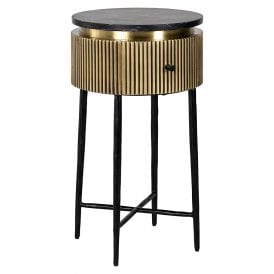 Ironville Black Marble Round Side Table With Drawer
