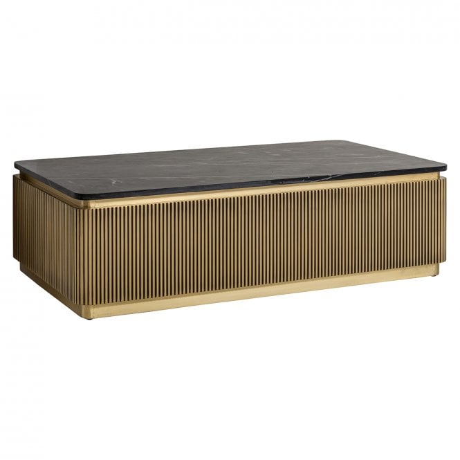 Ironville Black Marble Top Coffee Table, Brass
