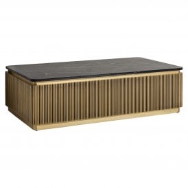 Ironville Black Marble Top Coffee Table, Brass