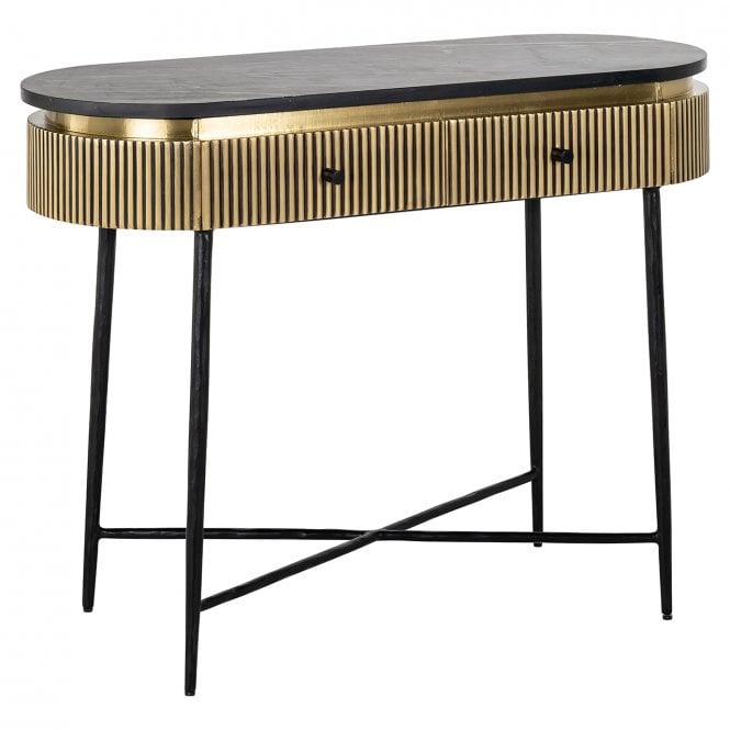 Ironville Mid Century Marble 2 Drawer Console Table