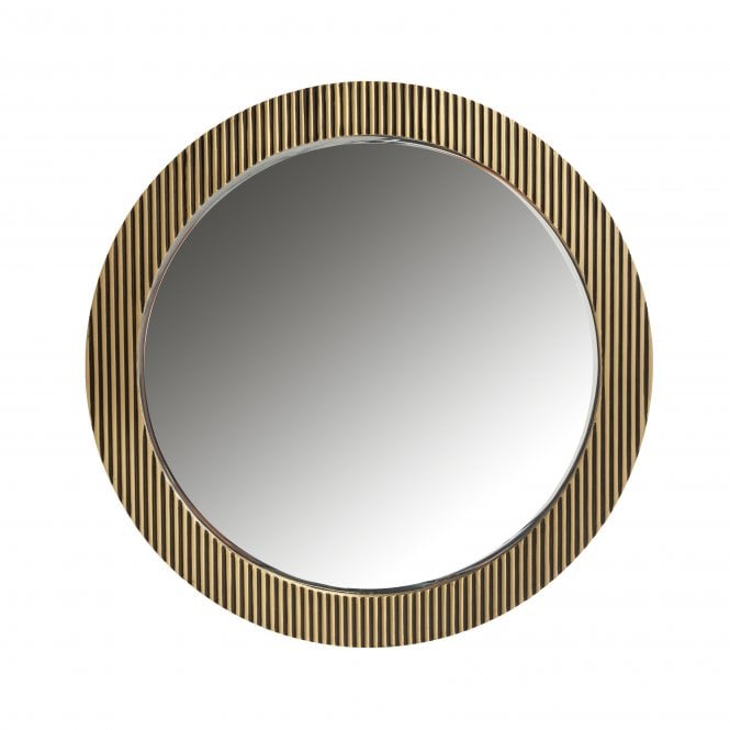 Ironville Mid Century Modern Brass Ribbed Round Wall Mirror - 86cm