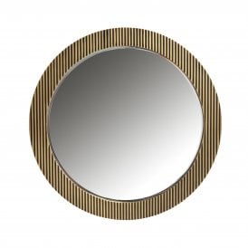 Ironville Mid Century Modern Brass Ribbed Round Wall Mirror - 86cm