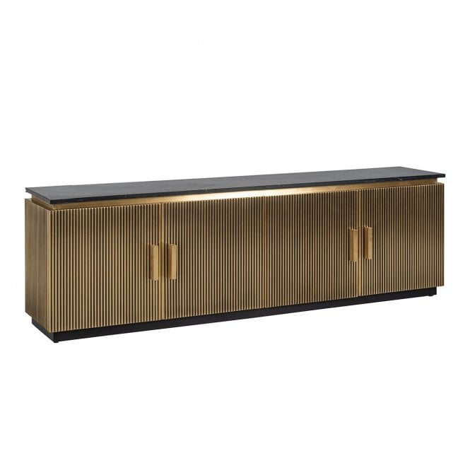Ironville Modern Black Marble Brass 4 Door TV Console Cabinet