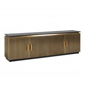 Ironville Modern Black Marble Brass 4 Door TV Console Cabinet