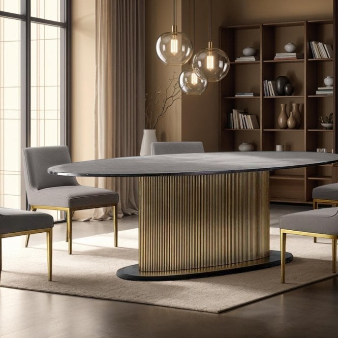 Ironville Modern Black Marble Oval Dining Table - 94''