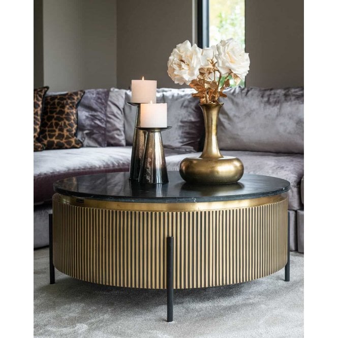 Ironville Round Coffee Table, Marble Top