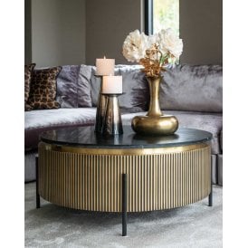 Ironville Round Coffee Table, Marble Top