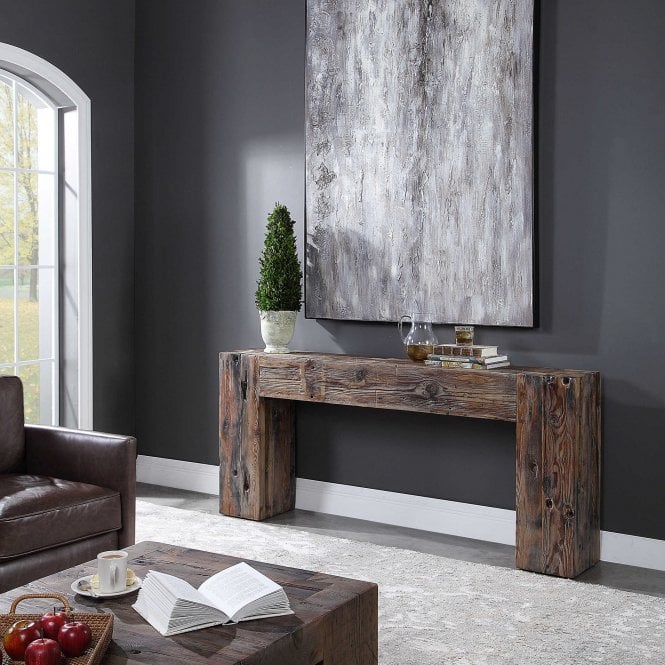Ivena Long Reclaimed Wood Rustic Console Table | Swanky Interiors