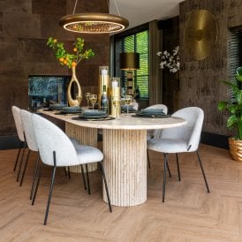 La Cantera Mid Century Oval Travertine Dining Table 96''