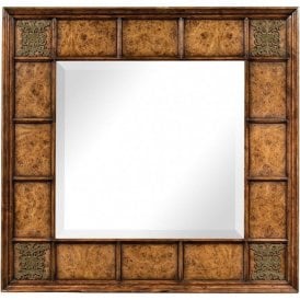 Large Square Mirror Walnut & Oak With Brass