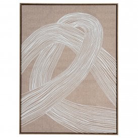 Lunora neutral line framed canvas wall art featuring flowing white abstract lines on a soft taupe background.