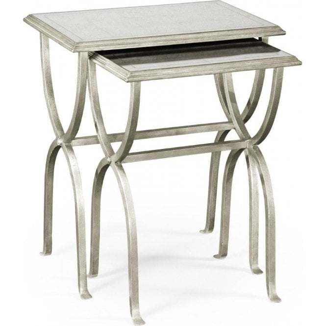 Luxury Glass & Iron Nest of Tables, Silver