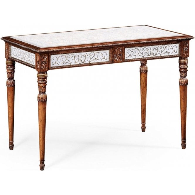 Luxury Walnut Writing Table With French Glass