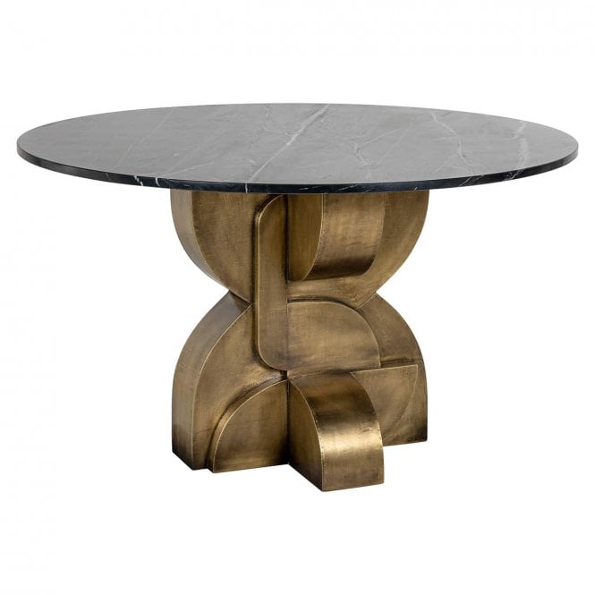Maddox Mid Century Black Marble Round Dining Table 
